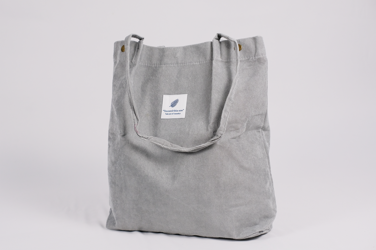 Gray Corduroy Laundry Tote Bag